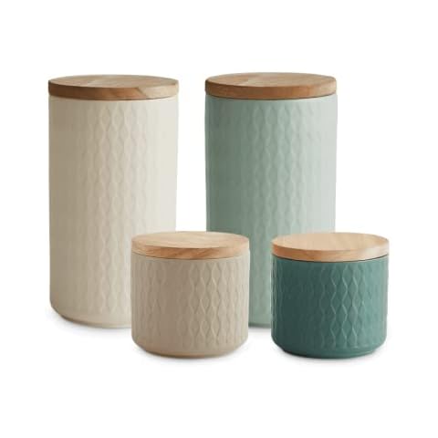 SPRINGLANE Botes de cerámica con tapa de madera verde Cover