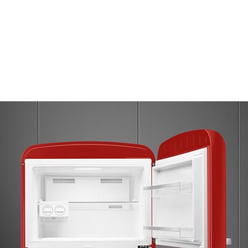 Image of Smeg FAB50 Retro Style Refrigerator - 19.28 cu. ft. Freestanding Fridge-Freezer, Dual Cooling, No-Frost, Adjustable Glass Shelves, Chrome Handle - Red - Made in Italy