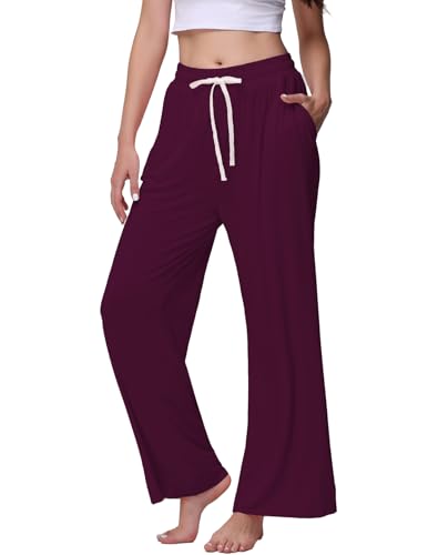 Image of Veseacky Women's Wide Leg Lounge Pants Yoga Pajamas Comfy Stretch Drawstring Pajamas Puls Size Dance Bottoms S-4XL