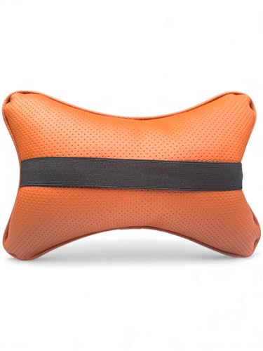 Image of Leather Soft car Neck Pillow for Travel, Travel Micro Fiber Rest Pillow /Cushion Set of Pillows Compatible with All Cars - Pack of 2 Pieces (Orange)