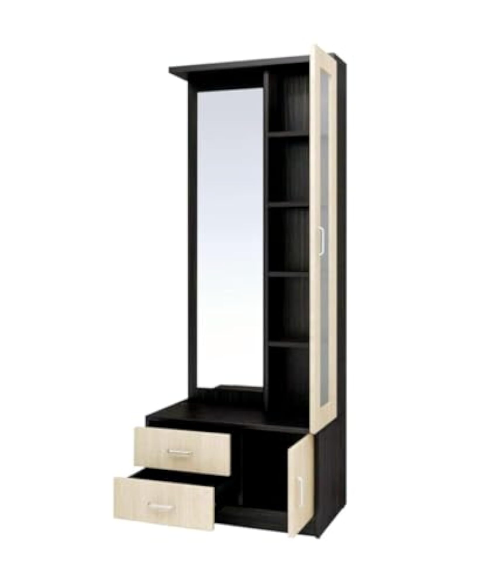 Engineered Wood Dressing Table With Mirror And Storage, Brown