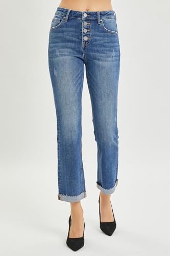 Risen Women's Button Fly Cropped Bootcut Jeans4