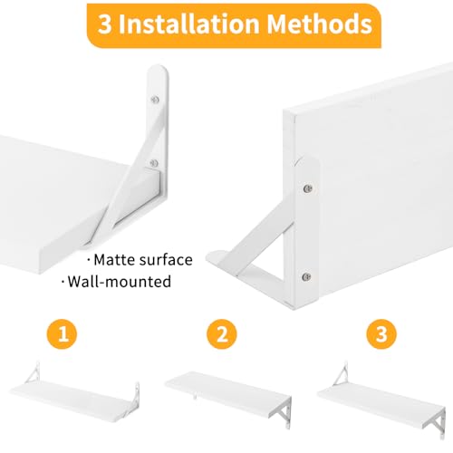 Image of YGEOMER Floating Shelves for Wall, Different Sizes White Wall Shelves for Living Room, Bathroom, Bedroom, Kitchen, Home Decor (Set of 4)