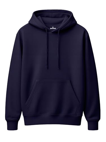 Image of Men's Solid Hoodie | 100% Cotton Fleece Warm Sweatshirt with Kangaroo Pocket & Adjustable Hood | Regular Fit Winter Wear for Men