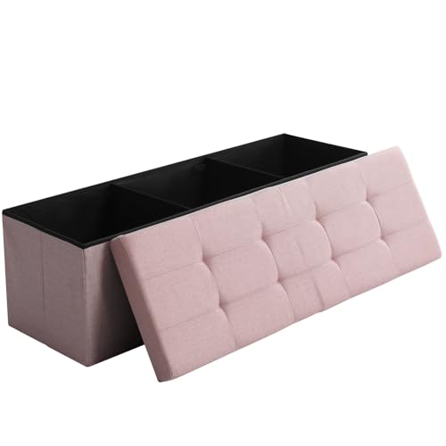 Image of Storage Ottoman Bench Foldable Footrest Foot Stool, 45 inch Fabric Pink | Small Ottoman Foot Rest Seat Shoe Bench Flip-Top forliving Room End of Bed Bedroom Couch Dorm 166L Folding Upholstered Chair
