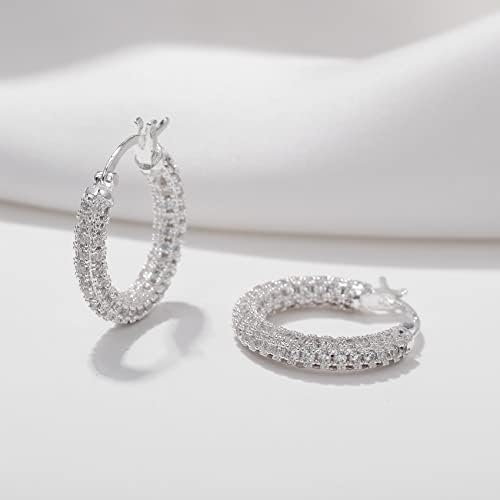 925 Sterling Silver Hoop Earrings for Women Cubic Zirconia Silver Hoops Hypoallergenic Earrings Chunky Girls Jewelry 15mm | 20mm
