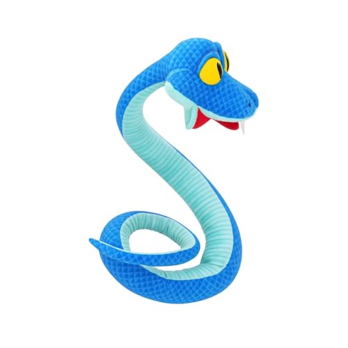 41-Inch Poseable Blue Snake Plush Bendable Cartoon Stuffed Snake Soft Plush Body for Room Decor Fan Collection & Animal Lovers