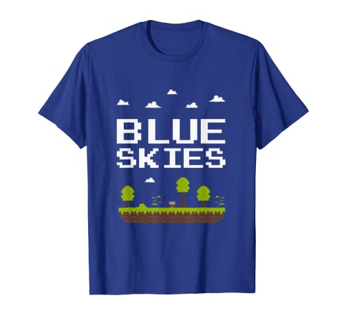 Blue Skies Classic Retro Videogiochi Pixel Art Gamer Gaming Maglietta