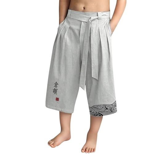 Boys Capri Pants Cotton Linen Beach Pants Kids Pleated Elastic Wasit Japanese Clothing Youth Casual Summer Cropped Trousers
