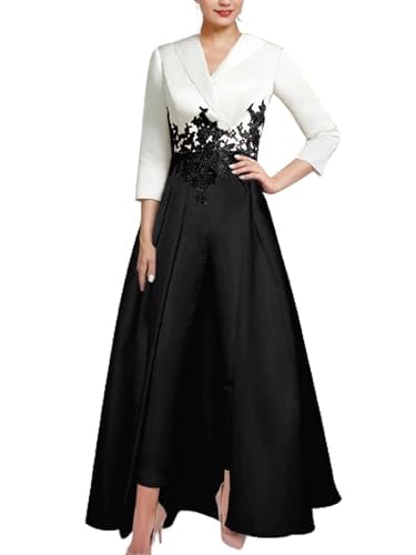 Fashions Jumpsuit Pantsuit Mother of The Bride Dress V Neck Satin with Appliques