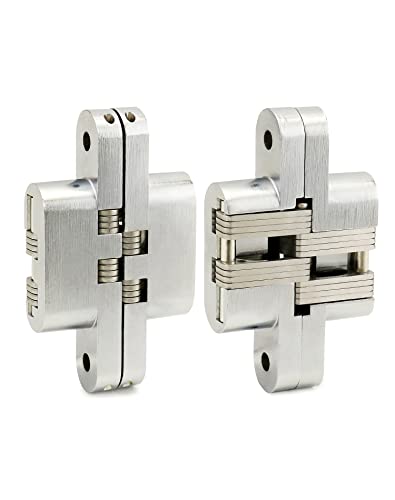 Qwork 4 Pack Stainless Steel Hidden Door Hinges, Invisible Hinges, 3-3/4" Leaf Height, 3/4" Leaf Width, Mortise Mount Invisible Hinge, Concealed Cross Hinge Invisible With 4 Holes #TOP3