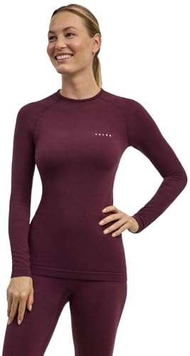FALKE Femme Wool-Tech Protective W L/S SH Laine Fil Fonctionnel Séchage Rapide Couche De Base Supérieure, Rouge Barolo 8526, L EU