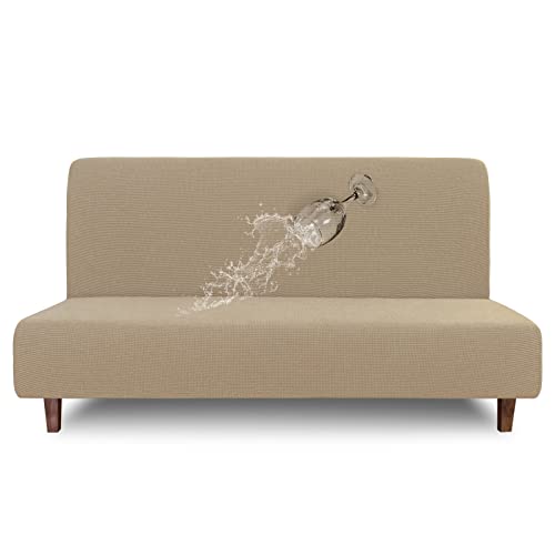 Easy-Going 100% Waterproof Futon Cover, Dual Waterproof Couch Cover For Futon, Stretch Jacquard Sofa Cover, Leakproof Furniture Protector For Kids, Pets, Dog And Cat (Futon, Sand) #TOP5