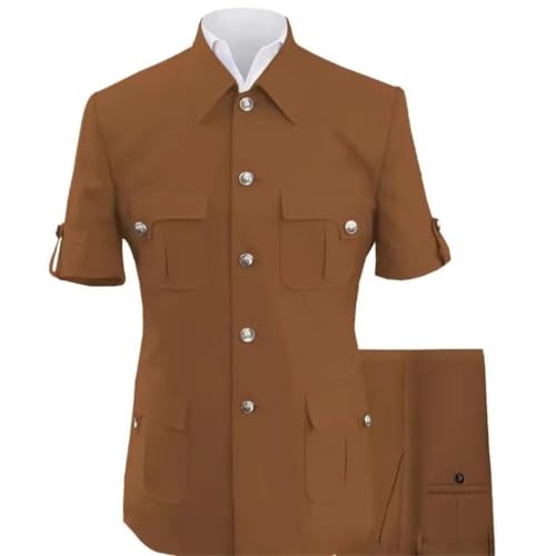 Men Short Sleeve Blazer with Four Pocket and Pants Two Piece Wedding Groom Events Formal Suit2