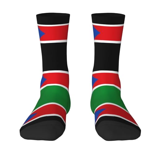 WBQLSL Chaussettes de course à pied respirantes - Motif drapeau du Soudan du Sud - Chaussettes extensibles mi-mollet - Convient pour la course à pied et les entraînements quotidiens