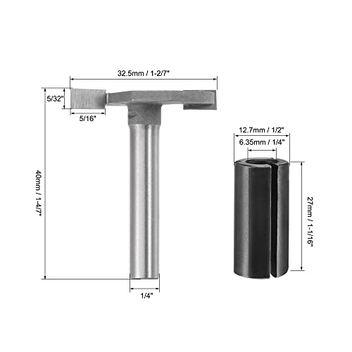 Uxcell 1/4" Shank T Slot Router Bit 5/32" Cutting Depth With 1/2" To 1/4" Planer Collet Adapter, 2 Flute Carbide Tipped Wood Milling Cutter #TOP2