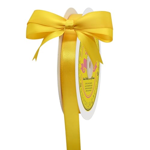 Image of Double Face Yellow Satin Ribbon 5 /8 inch X 50 Yards Polyester Maize Yellow Ribbon for Gift Wrapping Very Suitable for Weddings Party Hair Bow Invitation Decorations and More