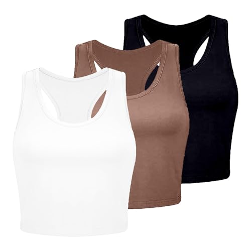 Top Short 3 Piezas Camiseta de Tirantes para Mujer Acanalado Sin Costuras, Camisetas de Entrenamiento Entrenamiento Yoga Crop Tops Mis Pedidos Ver, Rosa., M