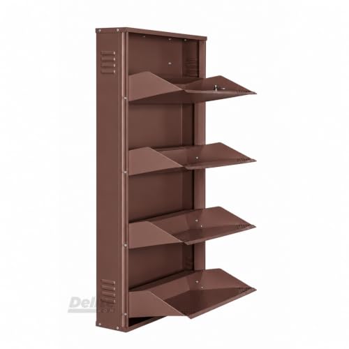 Image of DELITE KOM AIRO 24 inch 4 Shelf Metal Shoe Rack Wall Mounted for Home with Lock | Air-Vent Designer Panels Keep Shoes Odour-Free | Holds 12 Shoes or 20 Slipper Pairs | 1Yr Warranty | 54x24x5 Coffee | DIY
