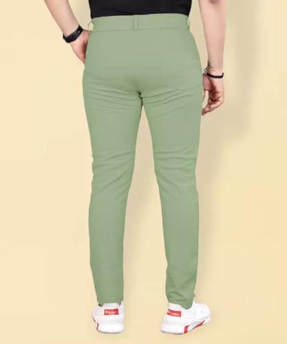 Image of Men's Slim Fit Formal Trousers with Mid-Rise Waist and Lycra Blend | Solid Pattern and Button Closure | Ideal for Office, Business, and Everyday Wear