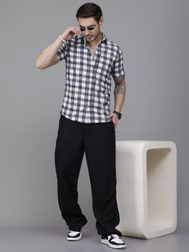 Image of Majestic Man Men Slim Fit Pure Cotton Checkred Half Sleeve Casual Shirt