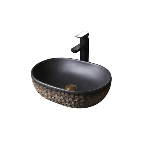 Lavabo Lavabo pequeño de cerámica imitación piedra for piscina al aire libre, encimera baño, lavabo artístico Redondo