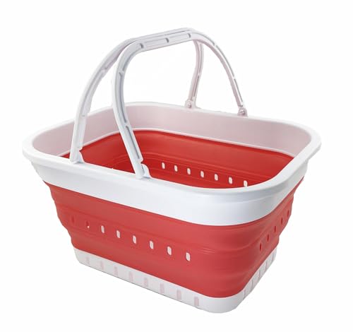SAMMART 19L Collapsible Tub with Handle, Portable Outdoor Picnic Basket/Crater, Foldable Shopping Bag
