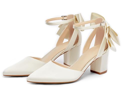 Image of Coutgo Women's Chunky Heels Ankle Strap Pointed Toe Pumps