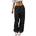 Womens Baggy Cargo Sweatpants Y2K Trendy Casual Wide Leg Parachute Pants Drawstring Elastic Waist Low Rised Jogger Sweatpants Fashion Hip Hop Streetwear Black