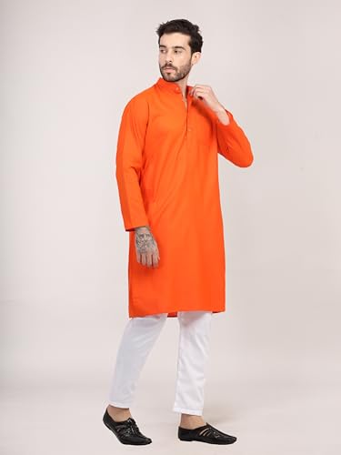 Image of HUZUR Men's Cotton Full Sleeve Long Knee Length Kurta Pajama Comfortable Wear for Festival and Occasion like Holi,Diwali,Eid,Haldi,Mehendi and Wedding