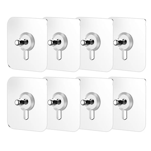 Image of Drill Free Adhesive Hooks,Heavy Duty Picture Hangers Without Nails,Adhesive Wall Hooks for Kitchen & Bathroom,Wall Mount No Drill Screw Stickers for Hanging Picture Frame (8, 2.36*2.36 inch)