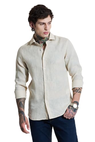 Image of SNITCH Men Casual Shirt | Slim Fit Full Sleeve Classic Collar Solid Pattern | 100% Linen, Breathable & Lightweight Fabric, Machine Washable