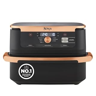 NINJA Foodi FlexDrawer Air Fryer, Dual Zone Avec Séparateur Amovible, Grand Tiroir de 10.4 L, 7-en-1, Double Zone, Pièces Antiadhésives Compatibles Au Lave-Vaisselle, Noir & Cuivre, AF500EUCP