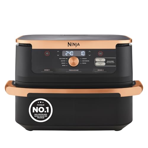 NINJA Foodi FlexDrawer Air Fryer, Dual Zone Avec Séparateur Amovible, Grand Tiroir de 10.4 L, 7-en-1, Double Zone, Pièces Antiadhésives Compatibles Au Lave-Vaisselle, Noir & Cuivre, AF500EUCP