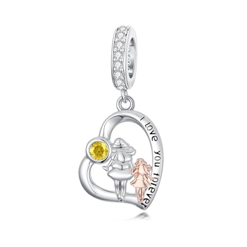 Image of PROESS Father Mother Daughter Charm fit Charms Bracelet Sterling Silver Charms for Bracelets Birthday Valentines Day Gifts for Daughter Mother Lover
