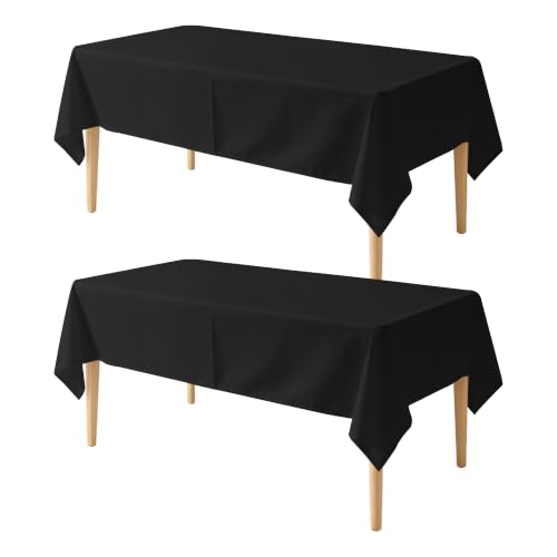 Image of 2 Pack Table Cloth 60 x 102 Inch, Rectangle Tablecloth, Stain and Wrinkle Resistant Washable Polyester Table Cover for Buffet Party, Dinner, Weddings and Camping, Black