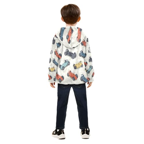 Racing Cars Pattern Print Toddler Fleece Jacket Girl Boys Hooded Fleece Jacket Coat Warm Outwear Zip-up 3-10T4