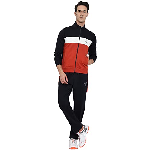 Image of Cantabil Men Color Block Full Sleeve Zipper Regular Fit Track Suit For Winter Wear | Casual Winter Wear Tracksuit For Men | Track Suit For Men (P CTRS5536 RUST)