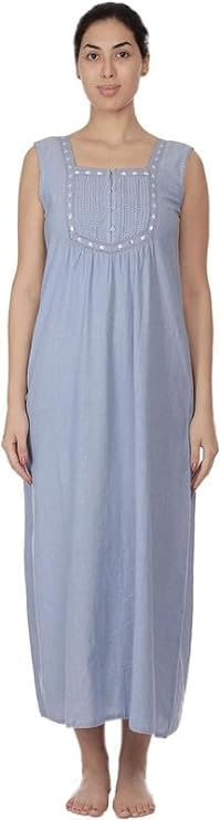 Chemise de nuit en coton chambray bleu taille 36 avec dentelle Coton Lane