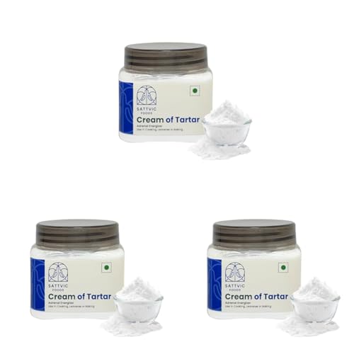 Image of Sattvic Foods Cream of Tartar Powder (250 g) | Potassium Bitartrate | Keto-Friendly Adrenal Energizer | Use in Cooking, Leavener in Baking, Natural Non-Toxic Cleaner (Pack of 3)