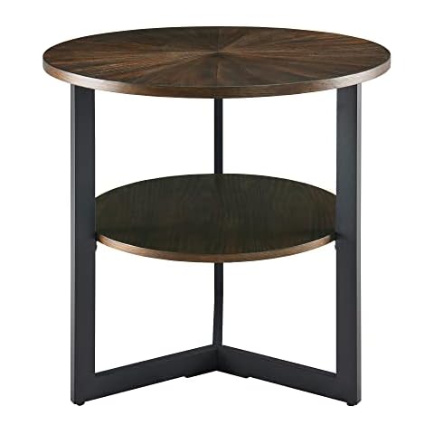 MODERION Runder Couchtisch, Teetisch, Doppeldecker Beistelltisch, Sofatisch für Wohnzimmer, mit Metallbeinen, Eiche, 64 x 64 x 61 cm (Dunkelbraun) Cover