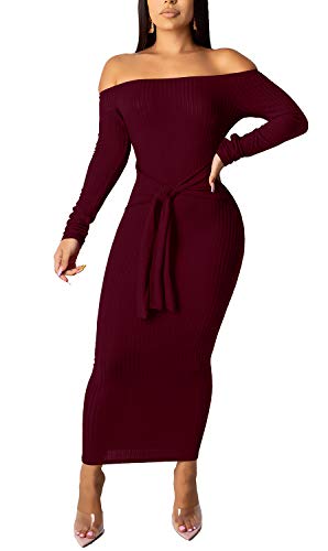 SheKiss Womens Off Shoulder Plus Size Work Business Sweater Dresses Long Sleeves Bodycon Cardigans Outfits