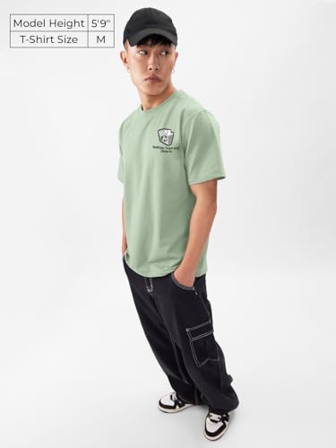 Image of The Souled Store Hopes & Dreams Men and Boys Short Sleeves Round Neck Green Graphic Printed Regular Fit Cotton T-Shirts
