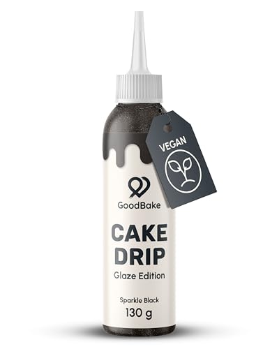 GoodBake Cake Drip Glaze 130g Schwarz | Kuchenglasur auf Glukosebasis | Vegan & Laktosefrei | Zuckerschrift für Kuchen, Kekse & Cup Cakes | Torten Deko