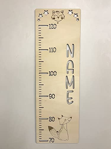 DRYSSON Volpe metro per bambini con nome a scelta, personalizzato, in legno, misura misura per bambini, per la cameretta dei bambini