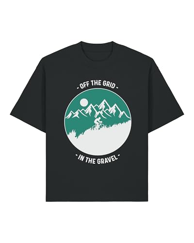 Off The Grid in The Gravel Mountain Bike - Camiseta unisex de algodón pesado, color negro, Negro, XL Grande alto