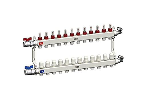 Distribuidor de circuitos de calefacción, 2 – 12 circuitos de calefacción, accionamiento por suelo radiante, ventilación manual, circuitos de calefacción: 12 circuitos de calefacción