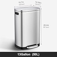 ELPHECO Kitchen Trash Can with Lid 13 Gal Stainless Steel Pedal Garbage Can — image 4