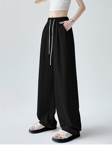 Kiench Teens Girls Pants Kids High Waisted Drawstring Wide Leg Joggers with Pockets3