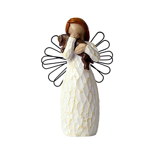 MSUIINT Handbemalte Engel der Freundschaft Figur, Haustier-Gedenkgeschenke für Hundeliebhaber, Ornamentskulptur aus Weißem Kunstharz